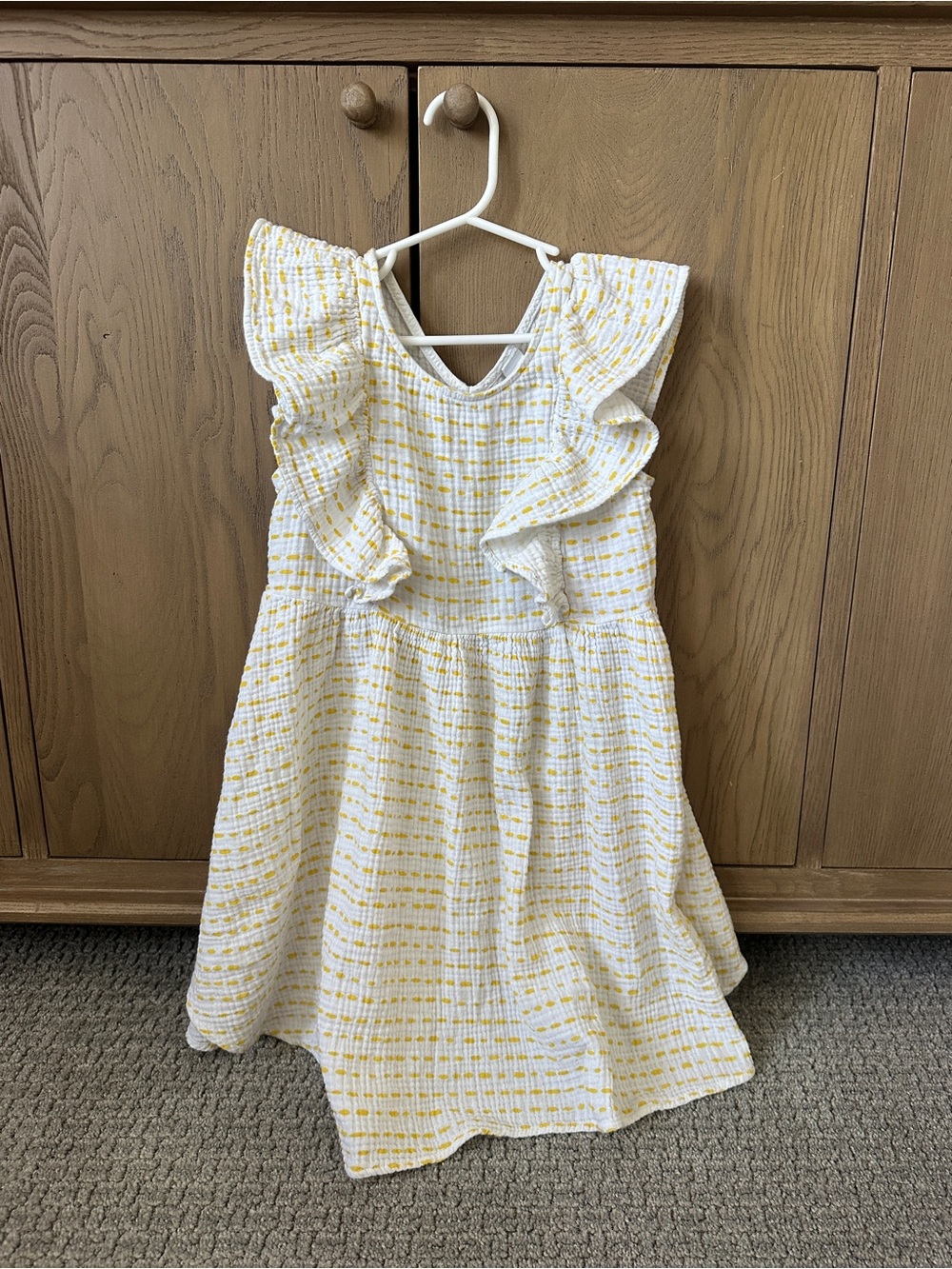 Alice and Ames Girls Yellow Check Ruffle Sleeve Dress